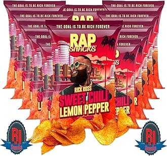 Rap ` Snacks Potato Chips 5 oz (Curated by RJ Snacks Value Pack) (Pack of 12, Rick Ross Sweet Chili Lemon Pepper)