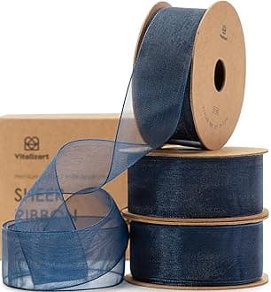 Vitalizart Navy Blue Ribbon Organza Sheer Ribbon 1 inch x 30 Yd in Total Handmade Fabric Ribbons for Gift Wrapping Christmas Tree Crafts Bows Wedding Invitations Wreaths Wrap