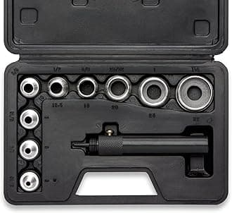 02614A Interchangeable Large Hollow Hole Punch Tool Set, 10 Piece, Gasket Maker, Heavy Duty Gasket Punch Set, Includes Hole Puncher Tool Carrying Case, Leather Punch Set, Black