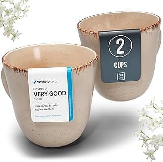 Stoneware Coffee Mugs Set of 2, Stylish Coffee Mug Set modern Rustic Beige, 14.5 Oz Coffee Cups Ceramic, Dishwasher and Microwave Safe Mug, Solid Ceramic Mug, Mediteran Coffee Cup Set, Large