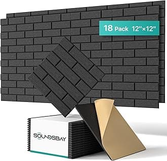 Soundproof Wall Panels Self-adhesive, Acoustic Panels 18 Pack Brick Wall Panels, High Density Sound Absorbing Panel for Walls, Office,Reccording Studio, Ceiling 12" X 12" X 0.4" Black