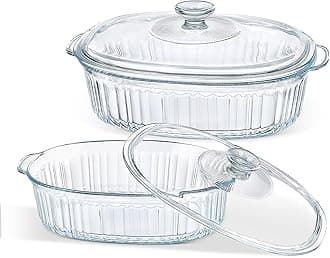 4-Piece Glass Casserole Baking Dish, Set of 2 Serving Dishes With Lids, Baking Dishes for Oven, 1.9 Qt and 3 Qt