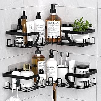 Kegii Corner Shower Caddy, Adhesive Shelf Organiser Rack, Bathroom Storage No Drilling, Black Accessories