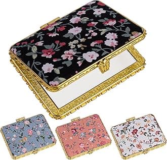 AUEAR, 4 Pack Retro Flower Compact Mirror Makeup Floral Double Sided Pocket Folding Square