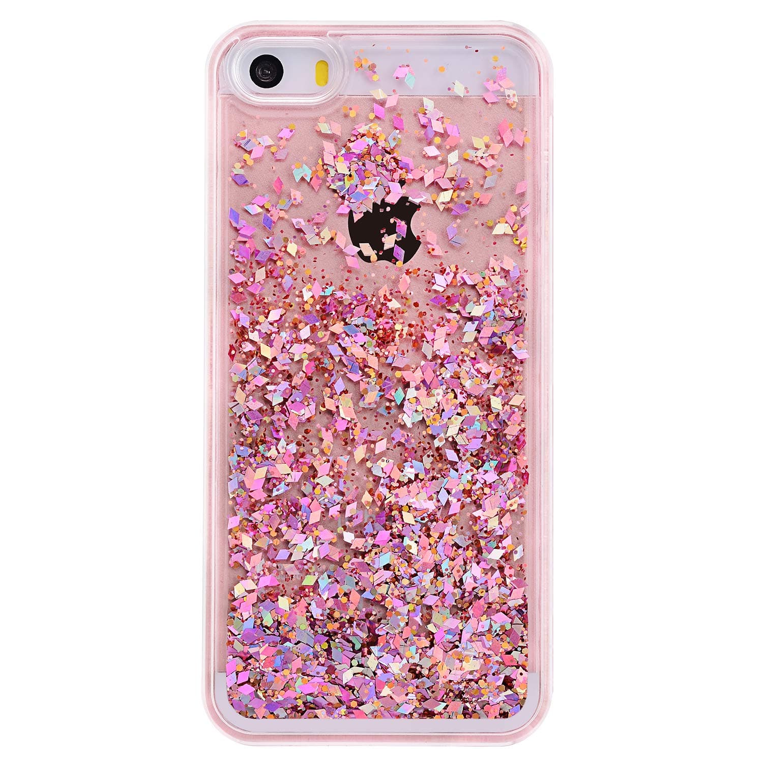 iPhone 5 Case, TIPFLY iPhone SE Liquid Glitter Case, 3D Creative Design Shiny Quicksand Flowing Bling Glitter Sparkle Heart Clear Hard Case for Apple iPhone 5/5s/SE - Pink Diamonds