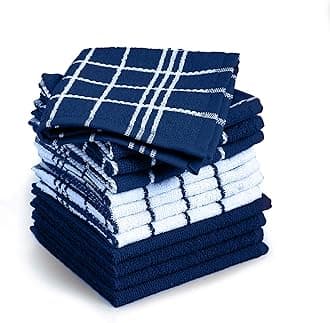 Premium Cotton Kitchen Towels – Set of 12, 15x25 Inches, Ultra Absorbent, Quick-Dry, Durable Dish Towels, Perfect for Cleaning and Drying – Flour Sack & Ring Spun Cotton | Navy And White