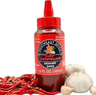 ORGANIC HOT SAUCE - Original Lao Sriracha, bottle red chili sweet garlic pepper siracha, extra Asian sauces, vegan premium natural ingredients, for ramen hamburgers hotdogs (12 Fluid Ounce)