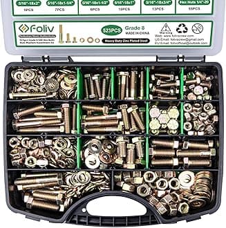 FOLIV 523PCS Grade 8 Bolts and Nuts Assortment Kit, Heavy Duty Nut and Bolt A...