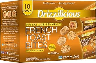 Mini Rice Cakes French Toast - Rice Crisps, Healthy Snack for Adults and Kids, Flavored Rice Cakes, Vegan, Gluten Free, Allergen Free, Only 90 Calories Per Bag - .74 oz (Pack of 10)