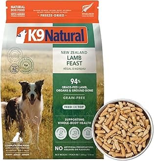 K9 Natural Lamb Freeze Dried Dog Food, High-Meat Natural Complete Meal or Meal Toppers for Dogs, Grass-Fed Lamb from New Zealand, Grain-Free, GMO-Free, Complete & Balanced Nutrition, 1.1lb