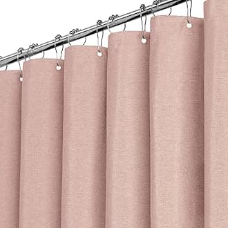 BTTN Fabric Shower Curtain, Linen Textured Heavy Duty Polyester Cloth Shower Curtain Set with Plastic Hooks, Blush, 72x96