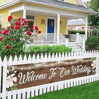 Welcome to Our Wedding Large Banner, Welcome to Our Beginning Banner Rustic Wedding Reception Decorations, Indoor Outdoor Backdrop 8.9 x 1.6 Feet