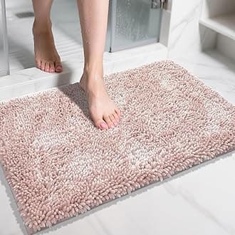 Yimobra Chenille Bathroom Rugs Non Slip, Extra Thick Soft Absorbent Bath Rug 31.5x20 Inch, Machine Washable Quick Dry Bath Mat for Bathroom Floor, Tub and Shower, Home Decor Accessories, Pink