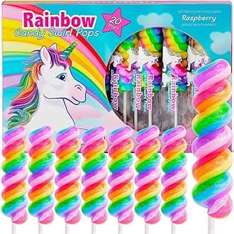 Unicorn Candy Lollipops Individually Wrapped Bulk 20pk |Swirl Lollipop Rainbow Candy, Unicorn Party Favors for Unicorn Birthday | Unicorn Lollipop Candy for Unicorn Pinata