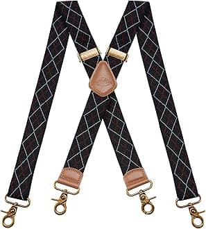 Mens Braces for Trousers with Strong 4 Hook-Clips, Vintage Suspenders Braces for Men & Women Heavy Duty Elastic Adjustable X Shape