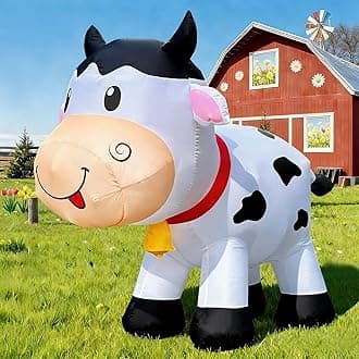 DomKom 6FT Cow Inflatables Christmas Spring, Farm Ranch Blow up Animals Cute Dairy Cattle,Decorations Outdoor Yard Built-in LED Lights Big Large Highland Highlander Decor Party Lawn Holiday Outside