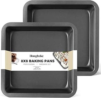 HONGBAKE Square Cake Baking Pan, Nonstick 8x8 Inch Brownie Pans with Wide Grips, 2 Pieces, Dishwasher Safe, Premium, Dark GreyGrips, Dishwasher Safe, Premium, Dark Grey