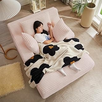 50 Inch Chaise Lounge Chair Indoor, Oversized Corduroy Upholstered Boneless Sofa Bed, Deep Seat Sleeper Couch Reading Chairs, Cloud Sofas Couches for Living Room, No Assembly Required (Pink)
