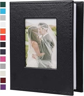 RECUTMS Small Photo Album 4x6 52 Photos, Mini Photo Book Leather Cover with Front Window, 26-Sheet Holds 52 Pictures, Artwork or Postcards Storage for Wedding Family Baby Vacation(Black)