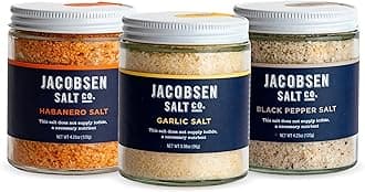 Jacobsen Salt Co. Salt Variety Pack - Kosher Sea Salt, Non-Ionized, Made in USA, Non-GMO, Steak Seasoning - Black Pepper Salt, Garlic Salt & Habanero Salt (Pack of 3)