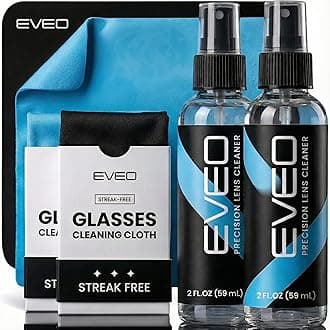 EVEO Eyeglass Cleaner Spray - Glasses Cleaner No Streaks Technology & Microfiber Cleaning Cloth - Glasses Cleaning Kit, Eye Glass Cleaners Spray Lens Cleaner - Screen & Eye Glasses Kit - 2 Pack