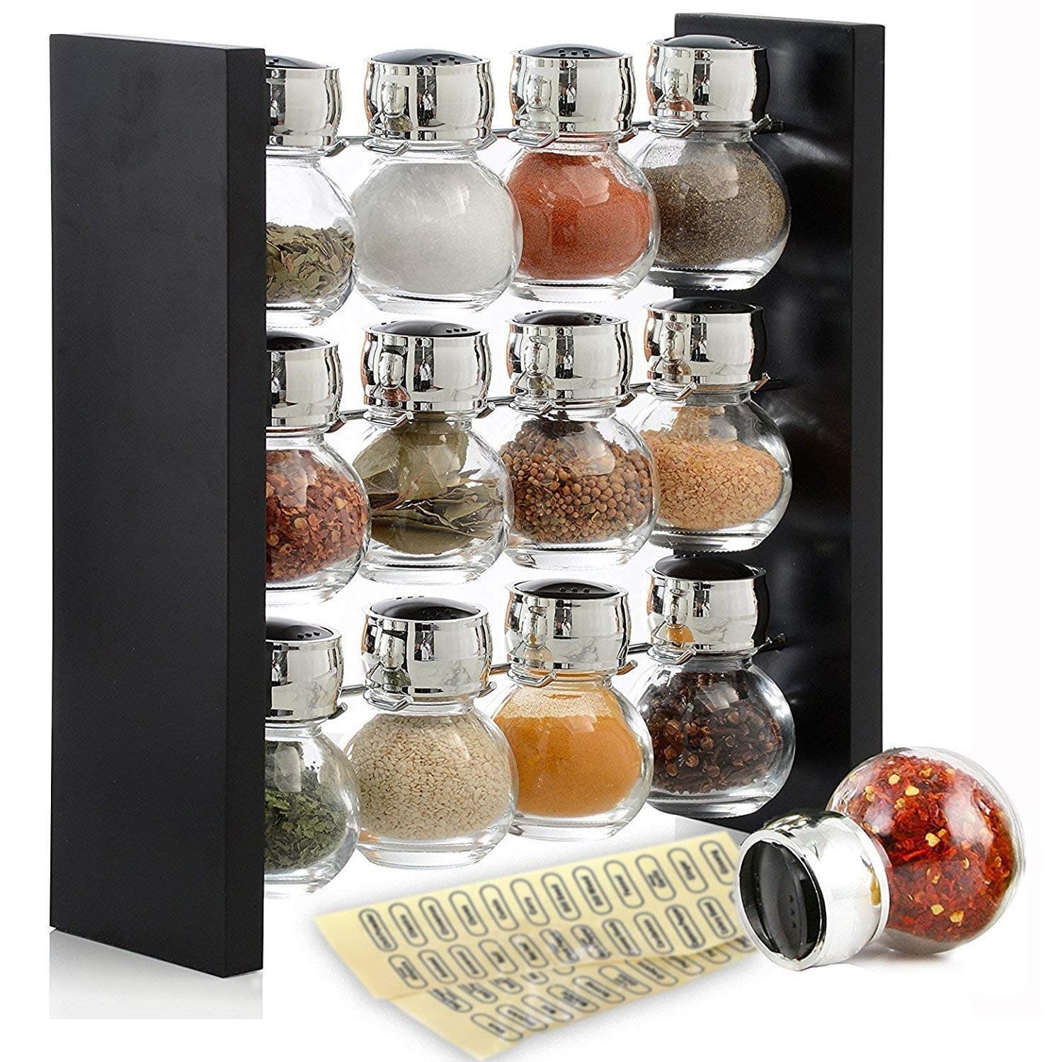 Belwares Spice Rack Organizer - Efficient Spice Storage Solution with Adjustable Shelves - Premium Glass Jars - Neat and Tidy Kitchen - Stylish and Practical Spice Organizer