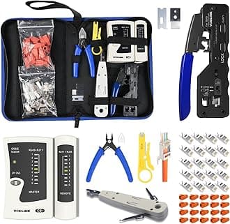- RJ45 Crimp Tool, All-In-One Ethernet Pass Through Crimper for CAT7 CAT6A CAT6 CAT5e CAT5 Ethernet Connectors by Screw Adjustment (Kit-with Punch down Tool)