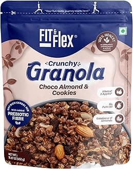 Fit & Flex Baked Crunchy Granola,Chocolate Almond & Cookies,Oat Rich Cereal with High Protein & Fibre,Ready to Eat Healthy Granola for Breakfast & snacks-Chocolate Snacks-450 gm