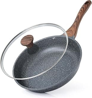 Nonstick Frying Pan Skillet with Lid, Swiss Granite Coating Omelette Pan with Cover, Healthy Cookware Chef's Pan with Top, PFOA Free (28cm + Glass Lid)
