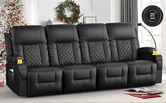 Oversized Recliner Sofa, 4 Seats Dual Reclining Sofa, PU Leather Loveseat Couch, Modern Recliner Chair for Living Room, with Cup Holder and 2 Cell Phone Holders, USB Ports, Black