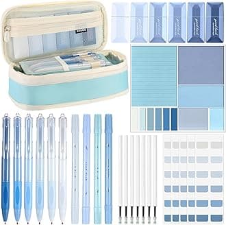 Janlaugh 38 Pcs Aesthetic College School Supplies with Pen Case Sticky Notes Gel Pens Highlighters Correction Tapes Back to School Stationery Kit(Light Blue Color,Classic)