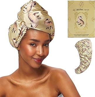 Kitsch Harry Potter x Satin Microfiber Hair Towel Wrap for Women - Super Absorbent, Quick Dry, Anti-Frizz, for Long & Short Hairs, Turbans for Women, Hair Wrap - Hufflepuff