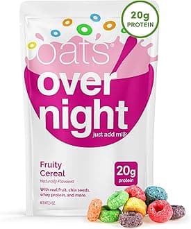 Oats Overnight Fruity Cereal - Overnight Oats with 20g Protein, High Fiber Breakfast Protein Shake - Gluten Free Oatmeal, Non GMO High Protein Oatmeal (2.6 oz per meal) (16 Pack)