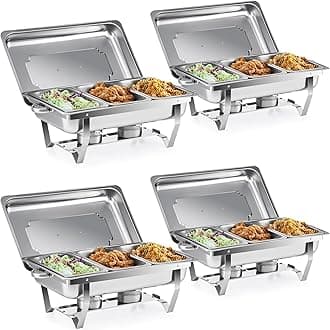 WILPREP Chafing Dish Buffet Set, 4 Pack 9L Chafers for Catering with Twelve 1/3 Size Food Pans Fuel Holders 4 Lids Foldable Frames, Stainless Steel Food Warmers for Parties Buffets Banquets Dinners