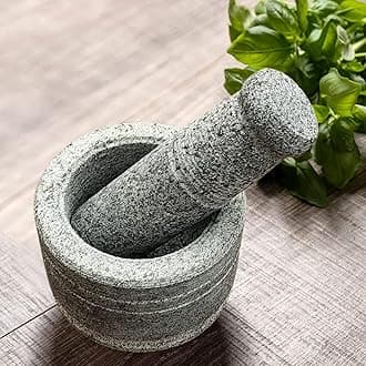 EZAHK Stone Mortar and Pestle Set for Spices, Okhli Masher, Khalbatta, Kharal, Mixer, Natural & Traditional Grinder (6 inch big size heavy duty) New type okhli