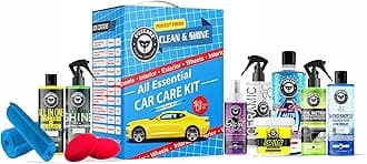 Foxcare Car Care Kit 12pcs | Car Polish, Ceramic spray guard,Total interior cleaner, Tyre shiner, Car Shampoo, Windshield Washer & Car Freshener, Scratch Remover, 2 Cloths, 2 Applicators