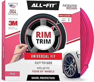 All-Fit Automotive Rim Trim – Durable DIY Car Exterior Accessories for Curb Rash Protection – Fits Up to Four 24" Wheels – Made in USA – Flexible, Durable Wheel Rim Protector (3/8″ Width - Pink)