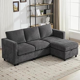 83”Modular Convertible L Shaped Couch Set for Living Room, Modern 4 Seat Storage Modular Couch with Movable Ottoman, Chenille(Dark Grey)