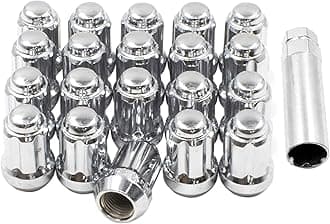 Wheel Accessories Parts 20 Pcs M14x1.5 14x1.5 Thread Short Truck 1.50" Long Spline Lug Nuts Chrome 6 Spline Hex Fits Chevy Camaro Corvette ｜ Dodge Charger Challenger ｜ Ford Mustang ｜ Jeep Wrangler