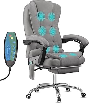 Executive Office Chair with Back Massage – Adjustable Ergonomic Desk Chair with Footrest, Reclining Tilt, High-Density Padding & Lumbar Support for Long Hours of Work, Gaming - Velvet (Grey)