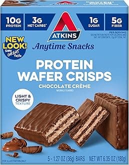 Atkins Chocolate Crème Protein Wafer Crisps, Protein Dessert, 4g Net Carb, 1g Sugar, High in Fiber, Keto Friendly, 5 Count