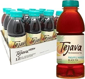 Tejava Pineapple Mango Black Iced Tea, 12 Pack, 16.9oz PET Bottles, Unsweetened, Non-GMO, Kosher, No Sugar or Sweeteners, No calories, No Preservatives, Brewed in Small Batches
