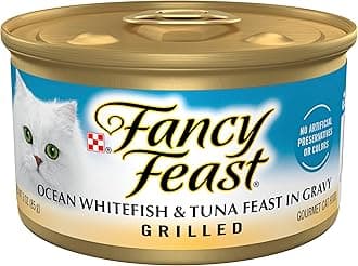Purina Fancy Feast Grilled Wet Cat Food Ocean Whitefish and Tuna Feast in Wet Cat Food Gravy - (Pack of 24) 3 oz. Cans