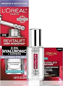 Revitalift Hyaluronic Acid + Caffeine Hydrating Eye Serum for Dark Circles, Fragrance Free .67 fl. oz + Moisturizer Sample