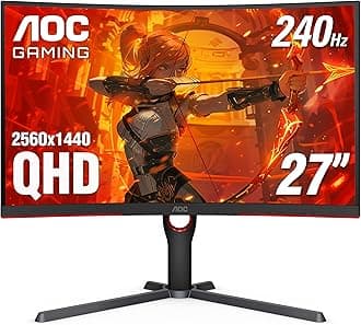 CQ27G3Z 27" Curved Gaming Monitor, QHD 2K 2560 x 1440, 1000R VA, 240Hz 0.5ms, FreeSync Premium, Height Adjustable Stand, Xbox PS5 Switch, 3-Year Zero-Bright-dot, Black