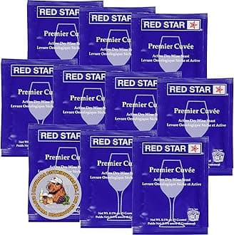 Red Star Premier Cuvee Wine Yeast (10 Pack) - Great for Making Wine Cider Mead Kombucha at Home - 5 g Sachets - Saccharomyces cerevisiae - Sold by CAPYBARA Distributors Inc.