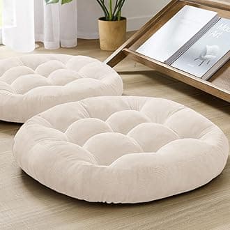 Meditation Floor Pillow Set of 2, Round Large Pillows Seating for Adults, Tufted Corduroy Cushion for Living Room Tatami, Beige 22 Inch