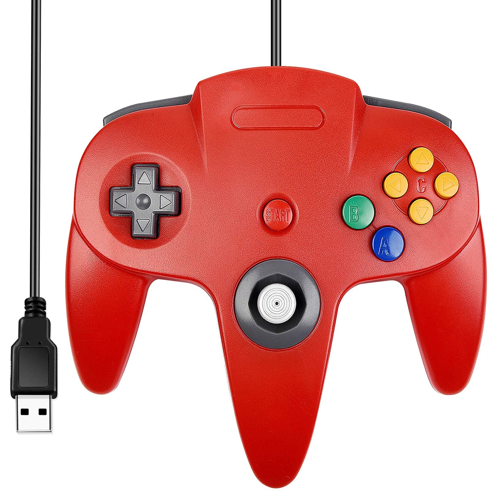 [USB Version] Classic N64 Controller, SAFFUN N64 Wired USB PC Game pad Joystick, N64 Bit USB Wired Game Stick for Windows PC MAC Linux Genesis Raspberry Pi Retropie Emulator [Plug & Play] (Red)