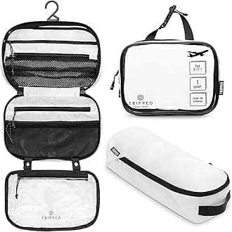 Toiletry Bag Kit Set: Hanging Travel Toiletry Bag + 311 TSA Cosmetic Liquid Bag + Ultralight Accessory Organizer Pouch, White Ripstop, Carry-On Quart Size, 3 Piece Toiletry Set