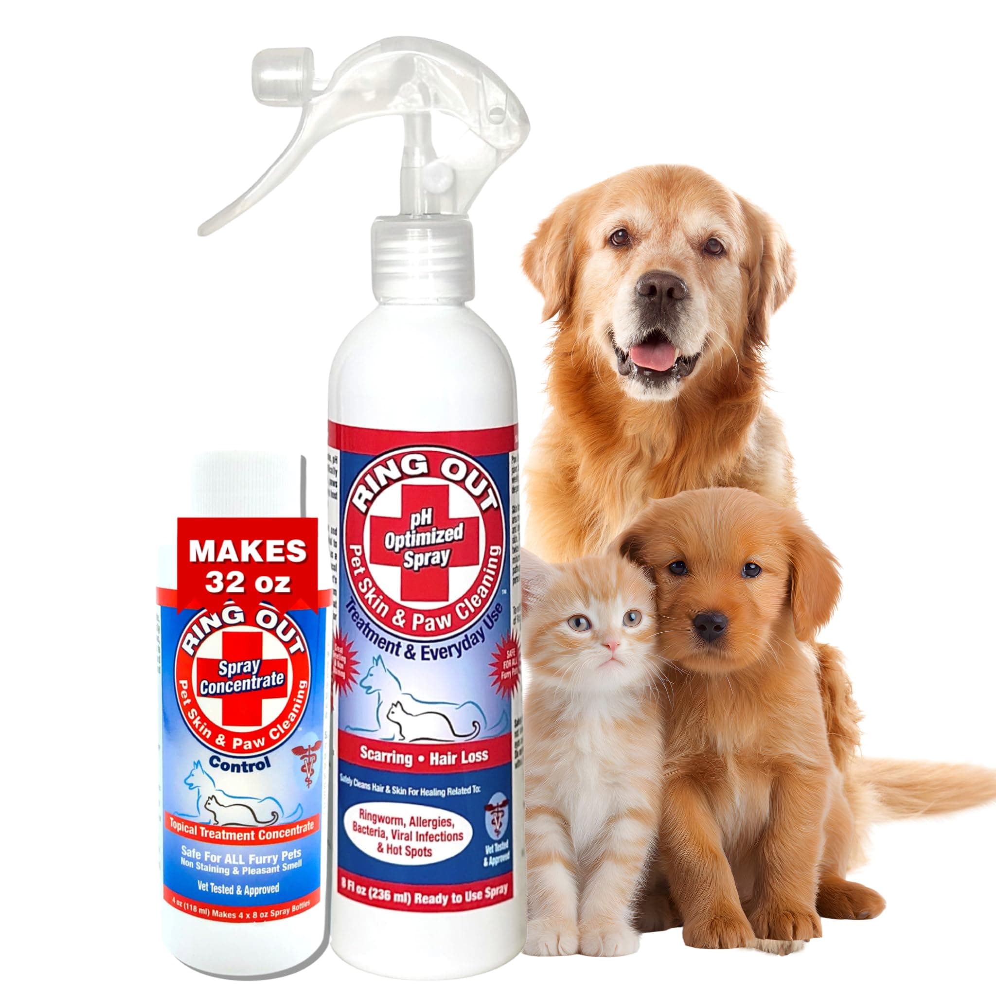 FlexTran Ring Out for Pets: Control & Help Ringworm | Clean Pets Skin & Paws | Recovery & Itch Calming Spray for Dog, Cat, Guinea Pig, Small or Large Animals/Pet. (Empty Applicator Bottle Included)